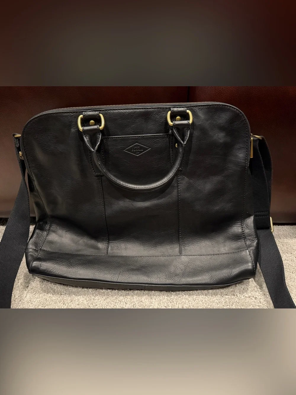 Fossil Black Leather Laptop Briefcase